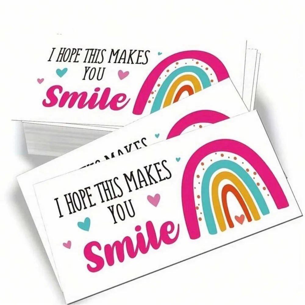 Bundle Package Rainbow Smile Cards 25pc and Stickers Roll 300pc of your choice